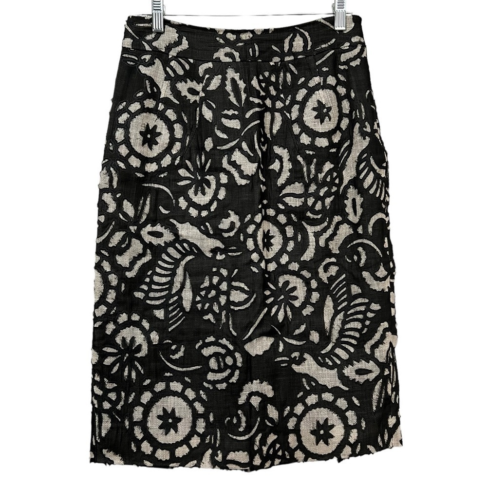 Diane Von Furstenberg 8 Linen Silk Floral Lace Pencil Skirt Y3